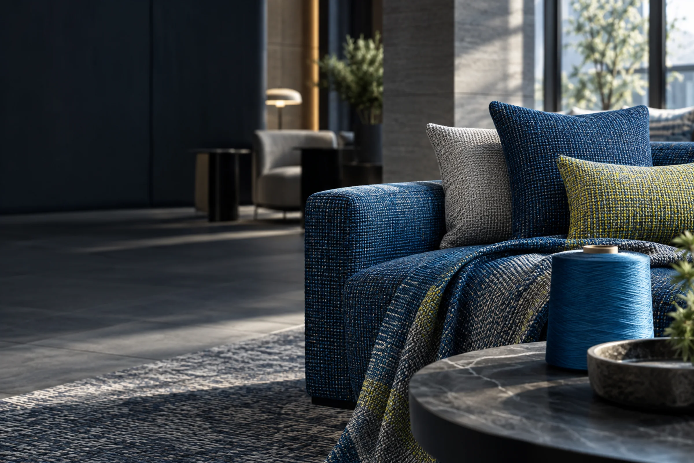 Textured interior textiles made with PEX yarn